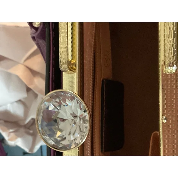 Brangio of Italy Purple Patent Leather Glam Gold Frame Rhinestone Top Handle Bag - Picture 12 of 12